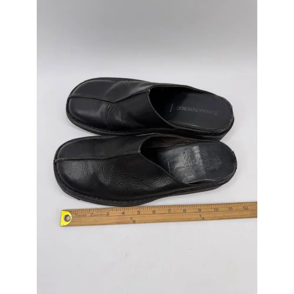 Banana Republic Black Leather Slide Mules Women's Italy Comfort Sandals - Picture 9 of 13